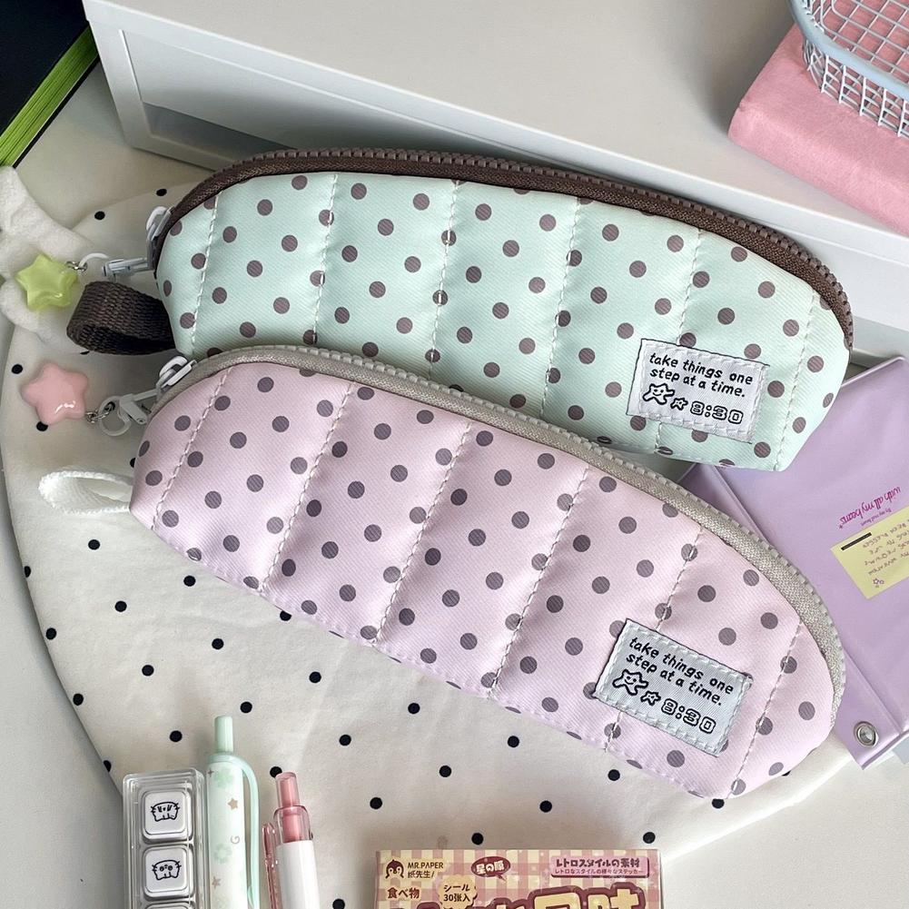 Aesthetic Large Pencil Case Pouch - Ästhetisches Polka-Dot-Federmäppchen, tragbar, im koreanischen Stil,