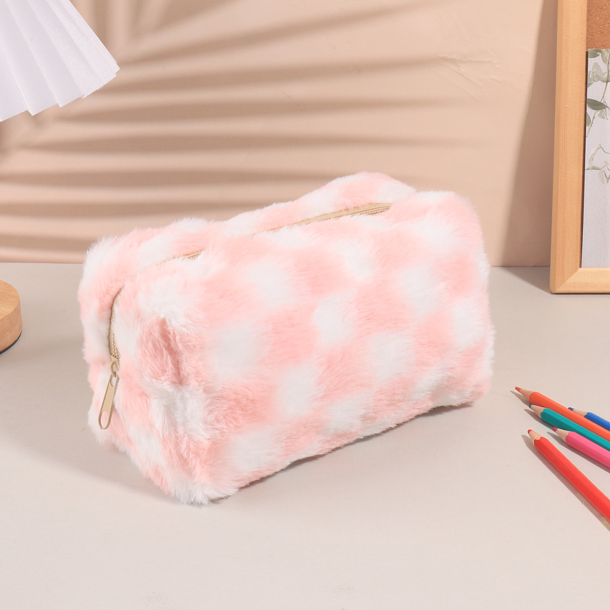 Aesthetic Large Pencil Case Pouch - Niedliches koreanisches kariertes Federmäppchen, großes Schul-Etui