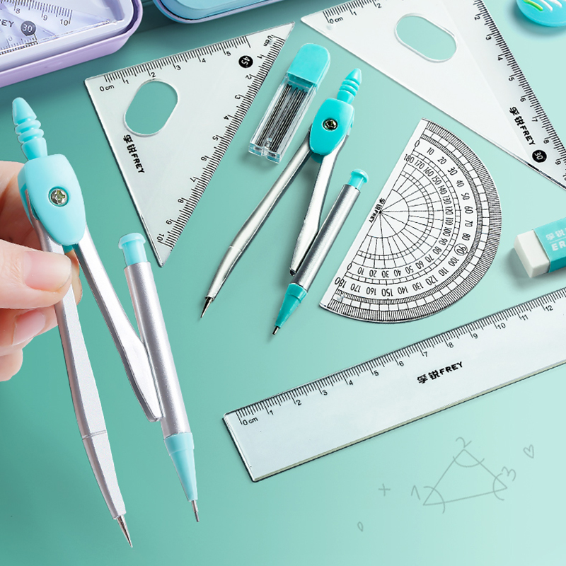Math Geometry Set With Compass - 7PCS Edelstahl Kompass Set Mathematik Geometrie