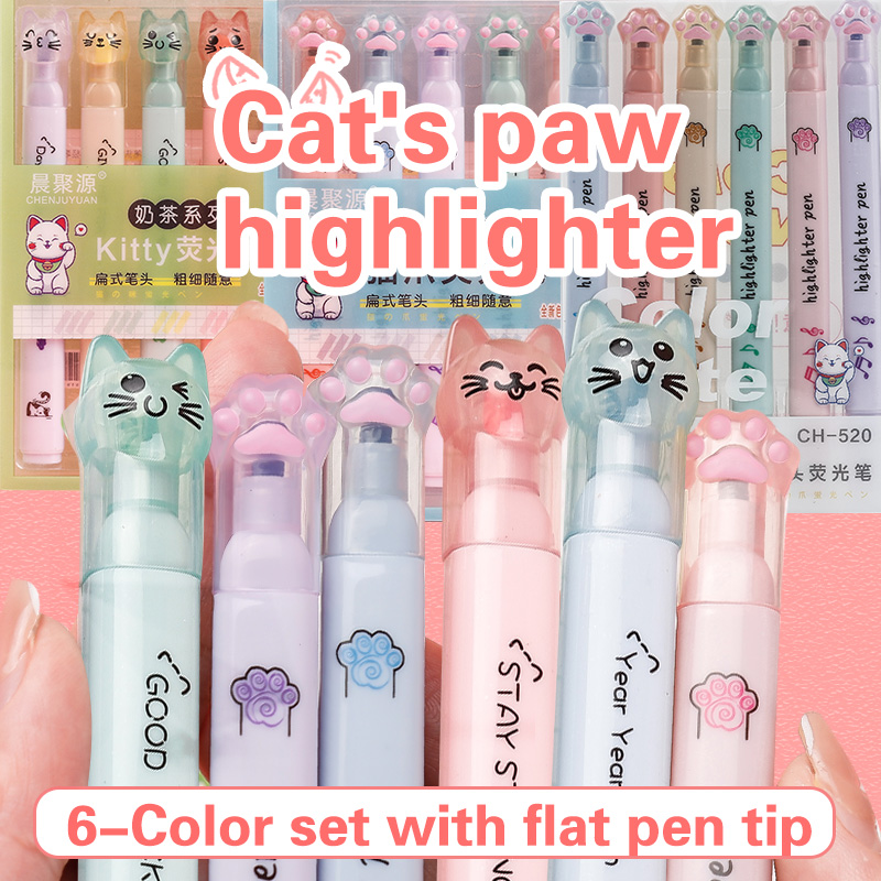 Pastel Highlighter Set Double Ended - 6 teile/paket Kawaii Katze Klaue Pastell
