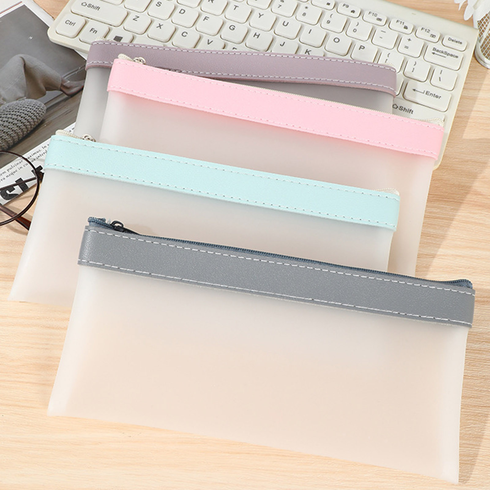 Aesthetic Large Pencil Case Pouch - Transparente gefrostete Feder mäppchen Tasche große