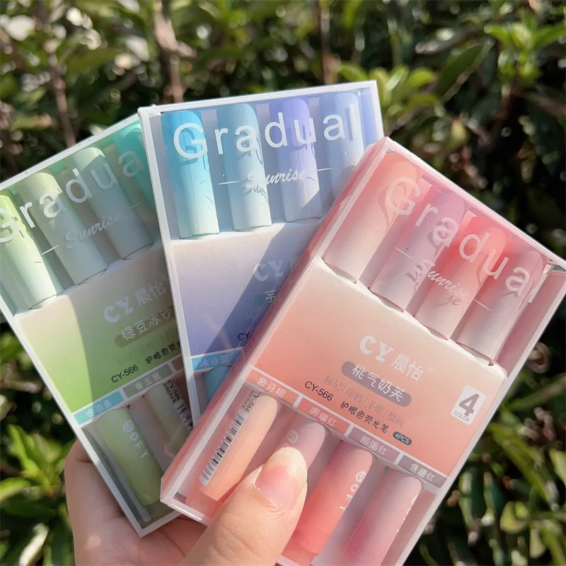 Pastel Highlighter Set Double Ended - 2025 4er-Pack Farbverlauf-Textmarker Kawaii Bonbonfarben Manga-Marker