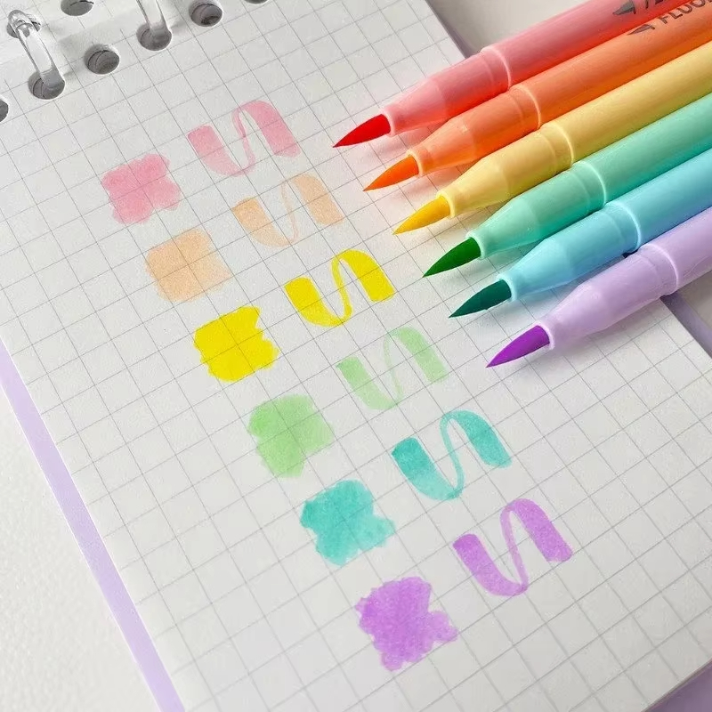 Pastel Highlighter Set Double Ended - 6-farben Soft Brush Fluoreszenz Stift Set
