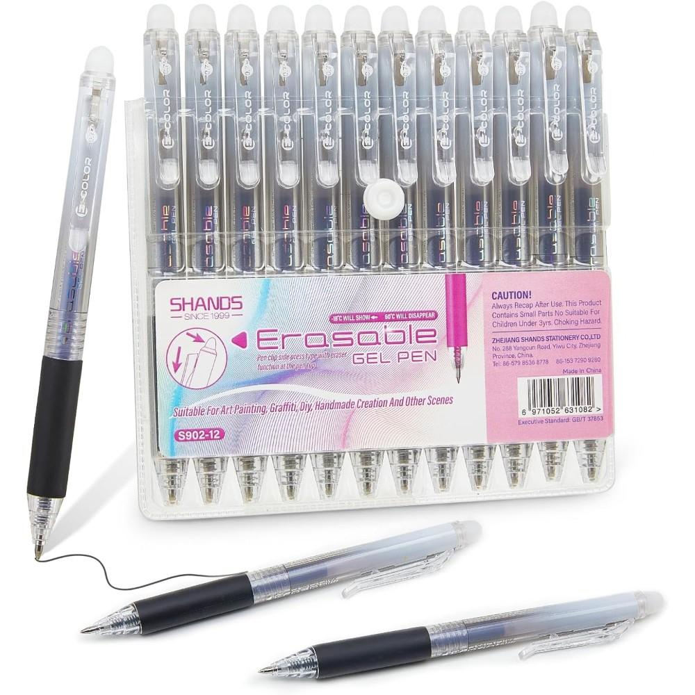 Retractable Eraser Pen Click - 12er-Pack 0,7-mm-Radierbare-Gelstifte, sanftes Schreiben, einziehbar mit