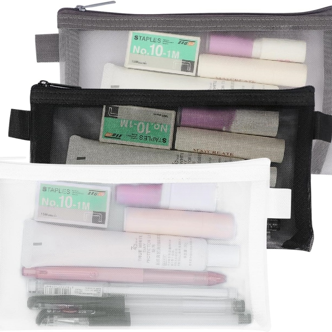 Clear Mesh Pencil Pouch For Exam - Tragbares Büro-Briefpapier-Beutel, transparentes Prüfungs-Bleistiftbeutel, Mesh-Reißverschluss-Stiftbeutel, kratzfest,