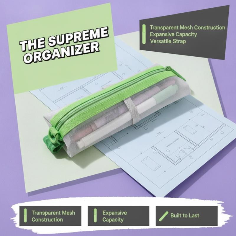 Clear Mesh Pencil Pouch For Exam - Transparente Mesh-Federtasche mit Doppelreißverschluss, Verstellbarem Bindeband,