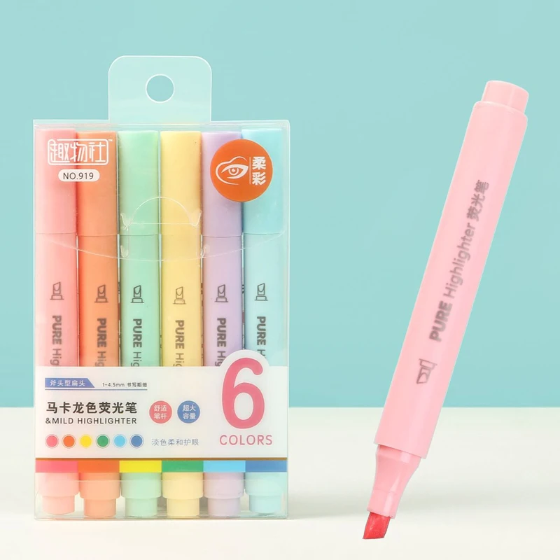 Pastel Highlighter Set Double Ended - 6 Stück/Set Pastellfarbene Macaron-Textmarker, Fluoreszierende Stifte,