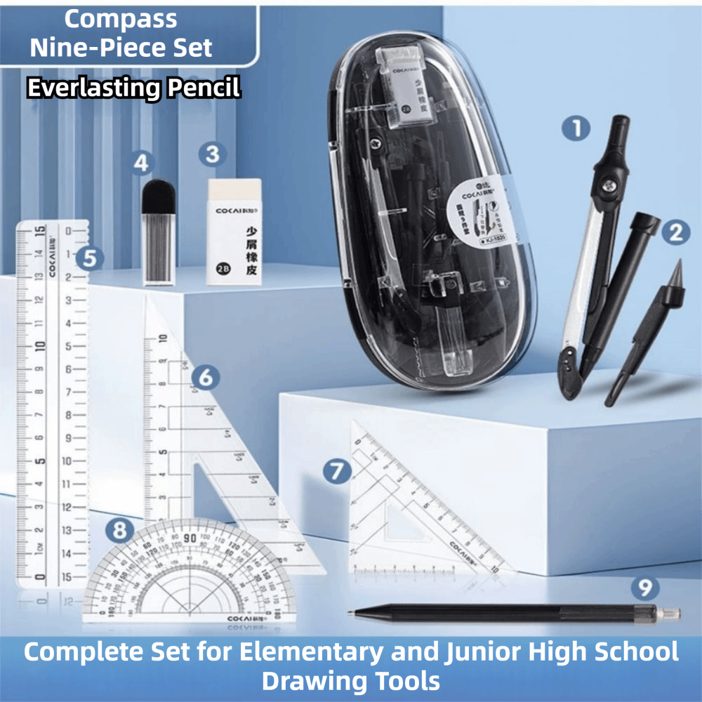 9-teiliges Set: Gerades Lineal – Math Geometry Set With Compass Bewertung und Preis