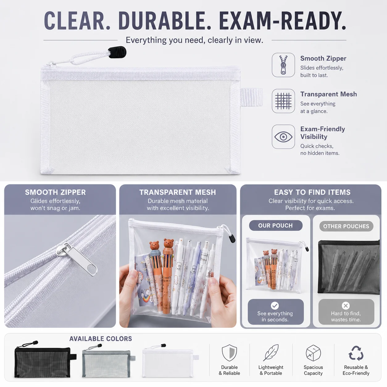 Transparentes Netz-Federmäppch – Clear Mesh Pencil Pouch For Exam Bewertung und Preis