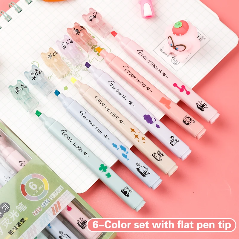 6 teile/paket Kawaii Katze Kla – Pastel Highlighter Set Double Ended Bewertung und Preis