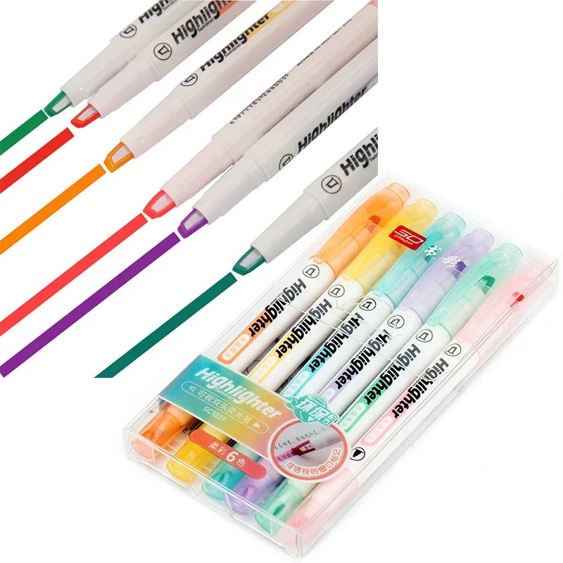 6 Farben/Set Einzigartiger Tex – Pastel Highlighter Set Double Ended Bewertung und Preis